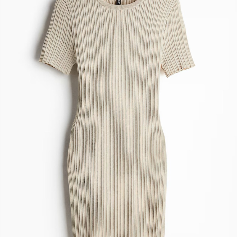 H&M Beige Ribbed Mini Dress